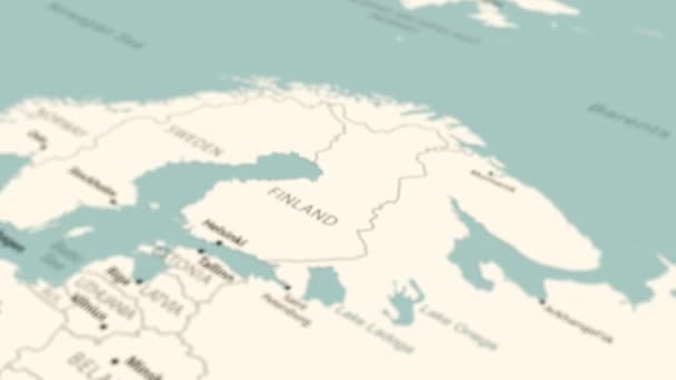 フィンランドの世界地図 スムーズなマップ回転 4Kアニメーション — ストック動画