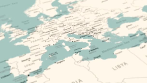 Dünya Haritasında Talya Pürüzsüz Harita Dönüşü Canlandırması — Stok video