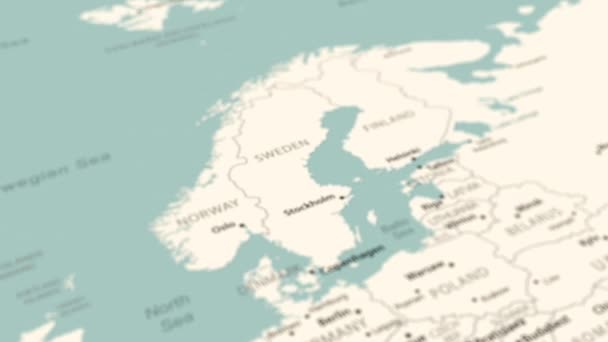 瑞典在世界地图上 平滑的地图旋转 4K动画 — 图库视频影像
