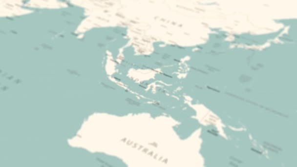世界地図上のインドネシア スムーズなマップ回転 4Kアニメーション — ストック動画