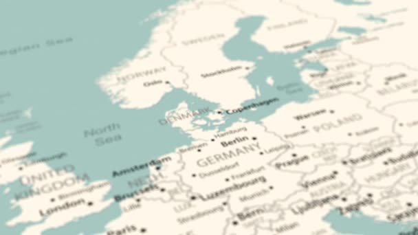 デンマークの世界地図 スムーズなマップ回転 4Kアニメーション — ストック動画