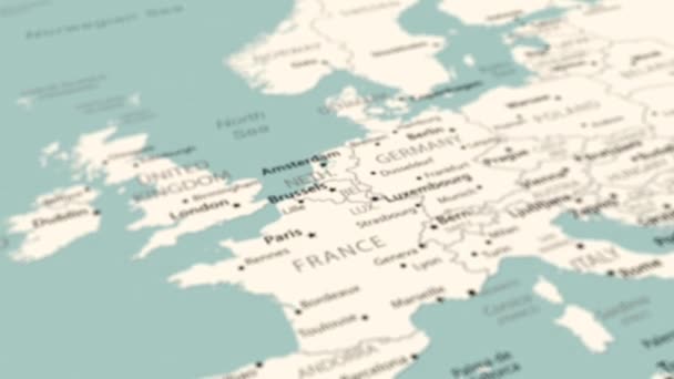 比利时在世界地图上 平滑的地图旋转 4K动画 — 图库视频影像