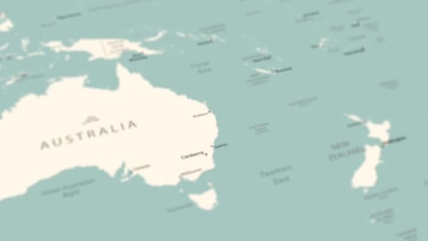 新西兰在世界地图上 平滑的地图旋转 4K动画 — 图库视频影像