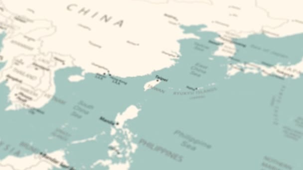Dünya Haritasında Tayvan Pürüzsüz Harita Dönüşü Canlandırması — Stok video