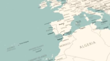 Portugal on the world map. Smooth map rotation. 4K animation.