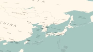 North Korea on the world map. Smooth map rotation. 4K animation.