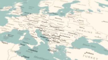 Hungary on the world map. Smooth map rotation. 4K animation.