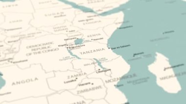 Tanzania on the world map. Smooth map rotation. 4K animation.
