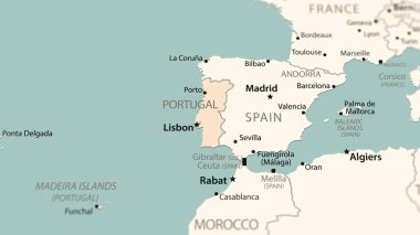 Dünya haritasında Portekiz. Ülkeye odaklanan hafif bir alan derinliğiyle çekilen çekim.