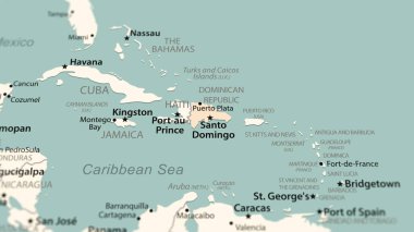 Dünya haritasında Dominik Cumhuriyeti. Ülkeye odaklanan hafif bir alan derinliğiyle çekilen çekim.