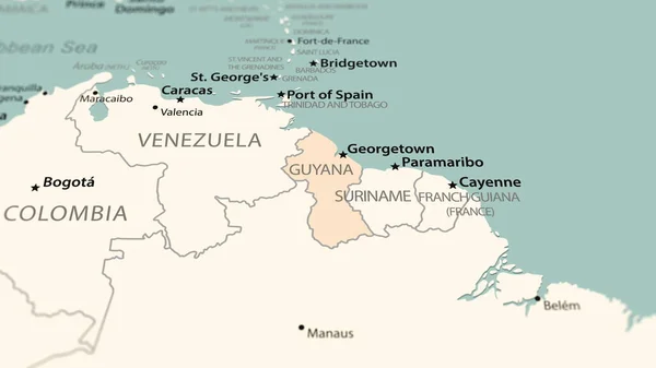 Guyana on the world map. Shot with light depth of field focusing on the country.