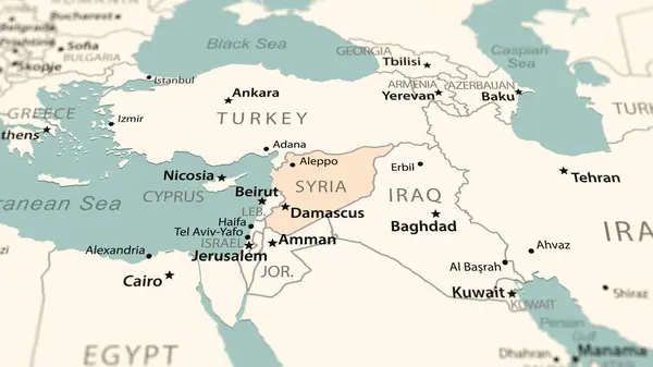 Syria on the world map. Shot with light depth of field focusing on the country.