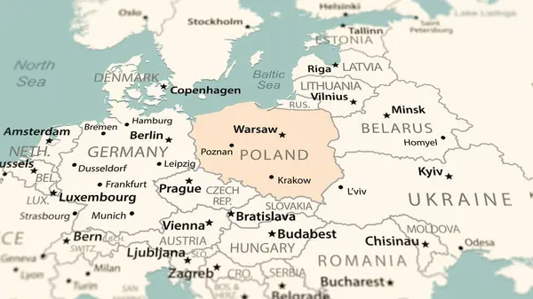 波兰在世界地图上 实战深度较低 以国家为重点 — 图库照片