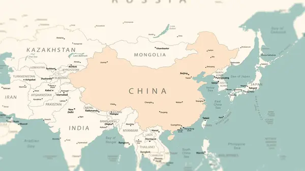 Китай Карті Світу Знімок Легкою Глибиною Різкості Орієнтований Країну — стокове фото