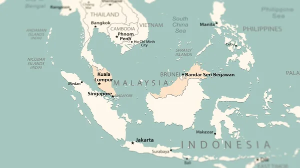 Malesia Sulla Mappa Del Mondo Girato Con Luce Profondità Campo — Foto Stock