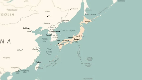 Japón Mapa Del Mundo Disparo Con Profundidad Campo Luz Enfocado — Foto de Stock