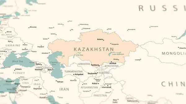 カザフスタン 世界地図 国に焦点を当てたフィールドの光深で撮影 — ストック写真