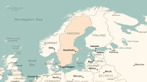 Sweden on the world map. Shot with light depth of field focusing on the country.