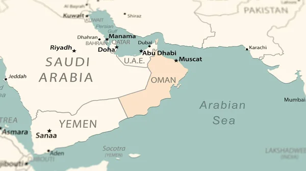 Оман Карті Світу Знімок Легкою Глибиною Різкості Орієнтований Країну — стокове фото