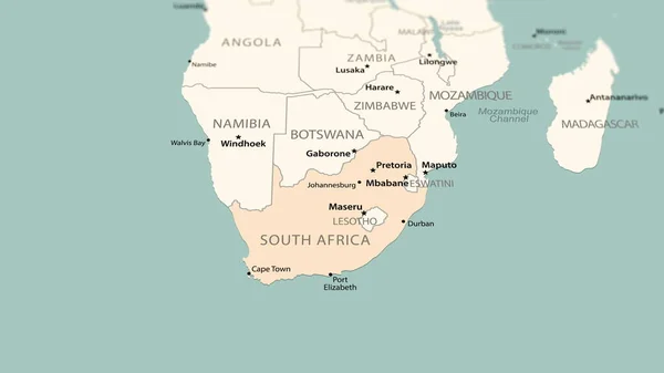 Південна Африка Карті Світу Знімок Легкою Глибиною Різкості Орієнтований Країну — стокове фото