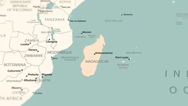 Мадагаскар Карті Світу Знімок Легкою Глибиною Різкості Орієнтований Країну — стокове фото
