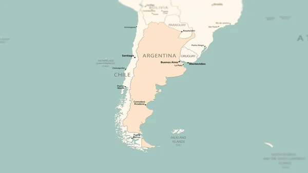 Аргентина Карті Світу Знімок Легкою Глибиною Різкості Орієнтований Країну — стокове фото