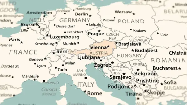 Austria on the world map. Shot with light depth of field focusing on the country.