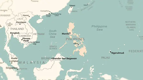 Філіппіни Карті Світу Знімок Легкою Глибиною Різкості Орієнтований Країну — стокове фото