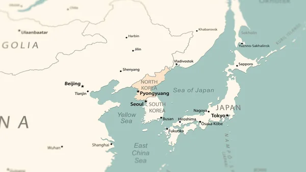 Північна Корея Карті Світу Знімок Легкою Глибиною Різкості Орієнтований Країну — стокове фото