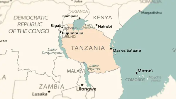 Tanzania on the world map. Shot with light depth of field focusing on the country.