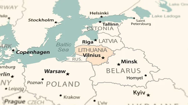 Lithuania on the world map. Shot with light depth of field focusing on the country.