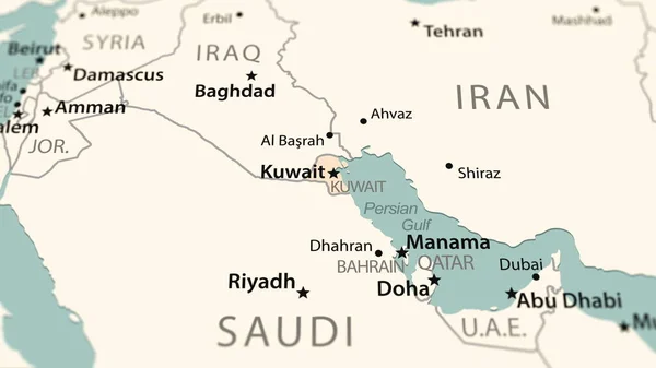 Kuwait on the world map. Shot with light depth of field focusing on the country.