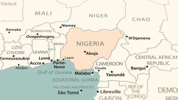 Нігерія Карті Світу Знімок Легкою Глибиною Різкості Орієнтований Країну — стокове фото