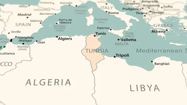 Туніс Карті Світу Знімок Легкою Глибиною Різкості Орієнтований Країну — стокове фото