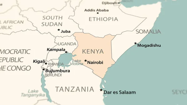 Кенія Карті Світу Знімок Легкою Глибиною Різкості Орієнтований Країну — стокове фото