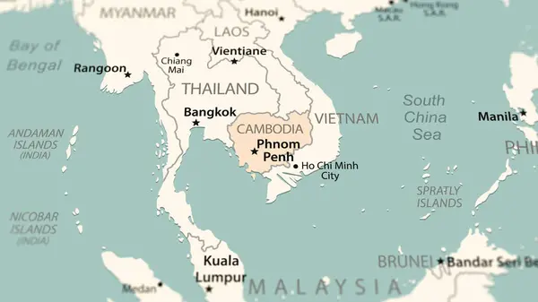 Камбоджа Карті Світу Знімок Легкою Глибиною Різкості Орієнтований Країну — стокове фото