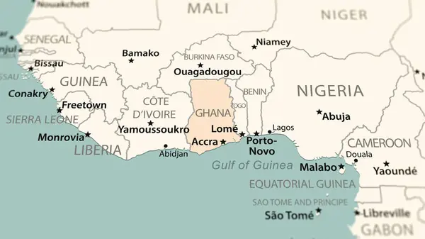 Гана Карті Світу Знімок Легкою Глибиною Різкості Орієнтований Країну — стокове фото
