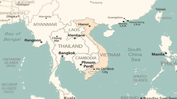 Vietnam on the world map. Shot with light depth of field focusing on the country.