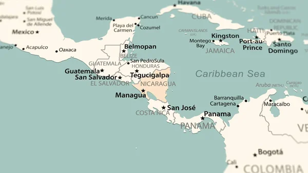 Nicaragua on the world map. Shot with light depth of field focusing on the country.