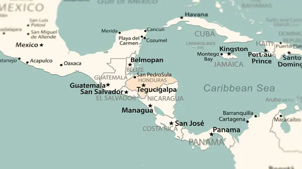 Honduras on the world map. Shot with light depth of field focusing on the country.