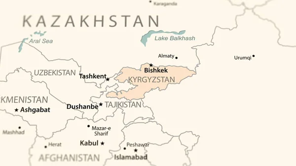 Киргизстан Карті Світу Знімок Легкою Глибиною Різкості Орієнтований Країну — стокове фото