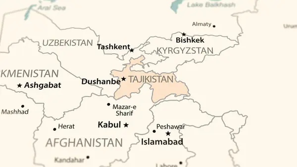 Таджикистан Карті Світу Знімок Легкою Глибиною Різкості Орієнтований Країну — стокове фото