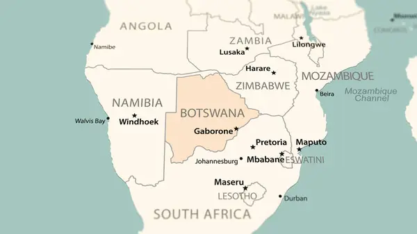 Botswana on the world map. Shot with light depth of field focusing on the country.