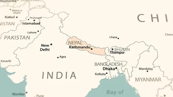 Непал Карті Світу Знімок Легкою Глибиною Різкості Орієнтований Країну — стокове фото