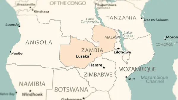 Zambia on the world map. Shot with light depth of field focusing on the country.