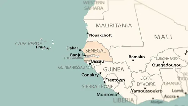 Senegal on the world map. Shot with light depth of field focusing on the country.