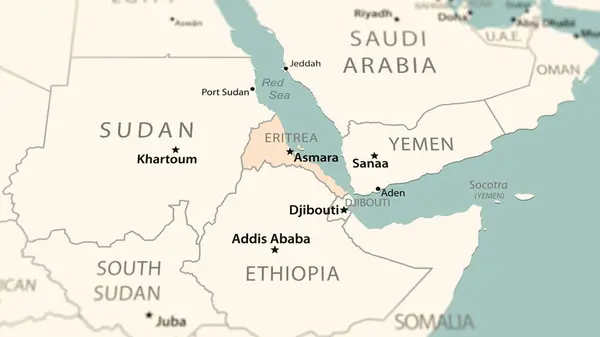 Еритрея Карті Світу Знімок Легкою Глибиною Різкості Орієнтований Країну — стокове фото