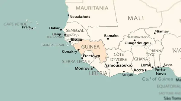 Guinea on the world map. Shot with light depth of field focusing on the country.