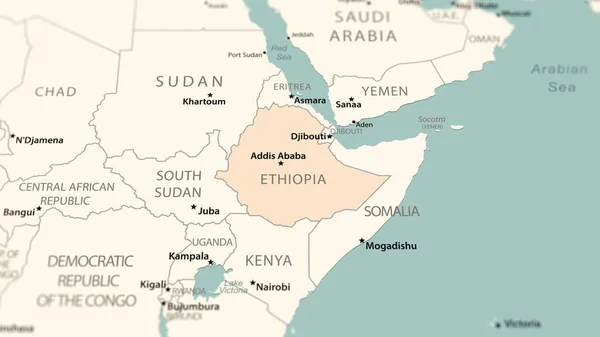 Ethiopia on the world map. Shot with light depth of field focusing on the country.