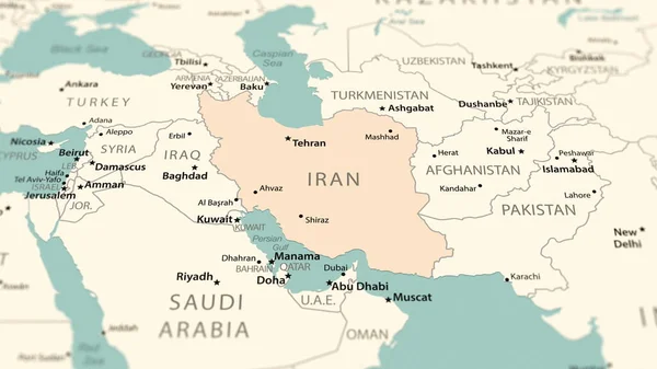 Iran on the world map. Shot with light depth of field focusing on the country.